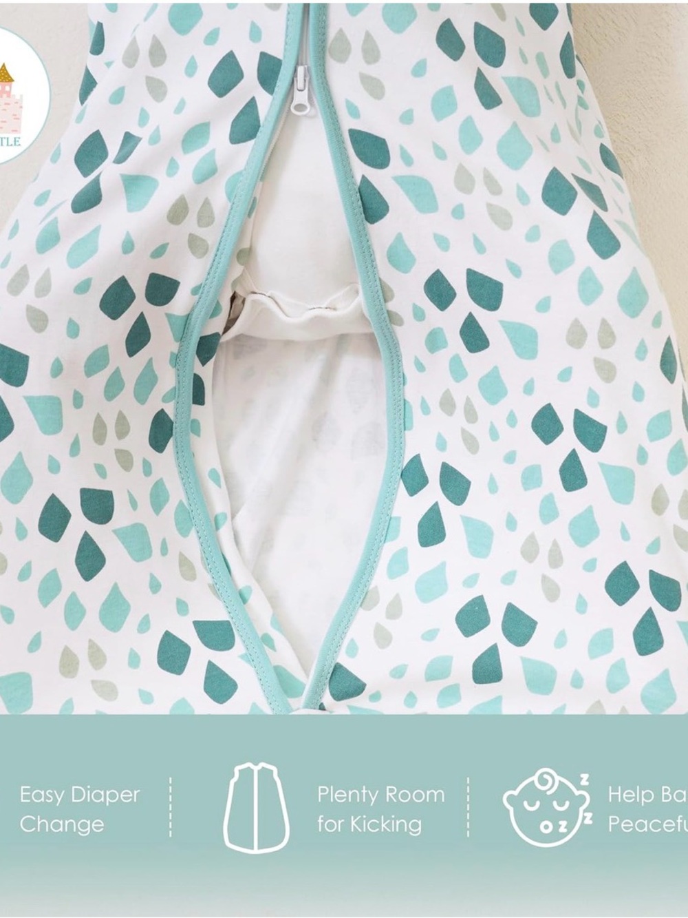 3-Pack Teal & White Leaf Print Baby Sleep Sacks - Picture 5 of 5